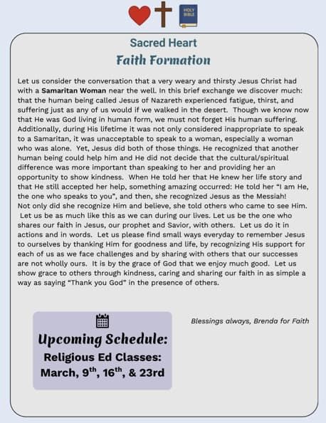 Sacred Heart's Faith Formation News