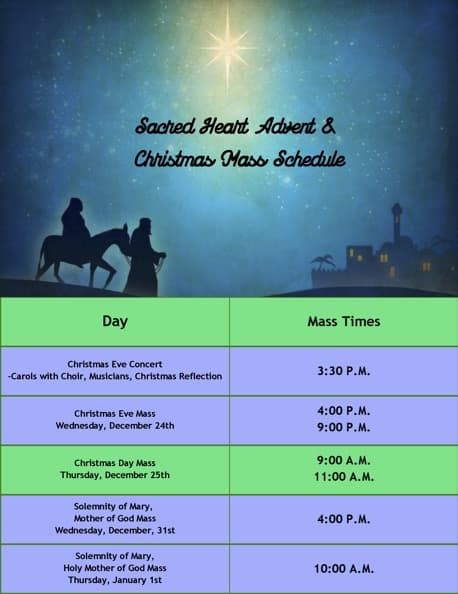 Sacred Heart's Advent and Christmas Mass Schedule