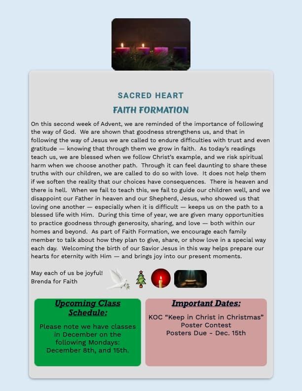 Sacred Heart's Faith Formation News