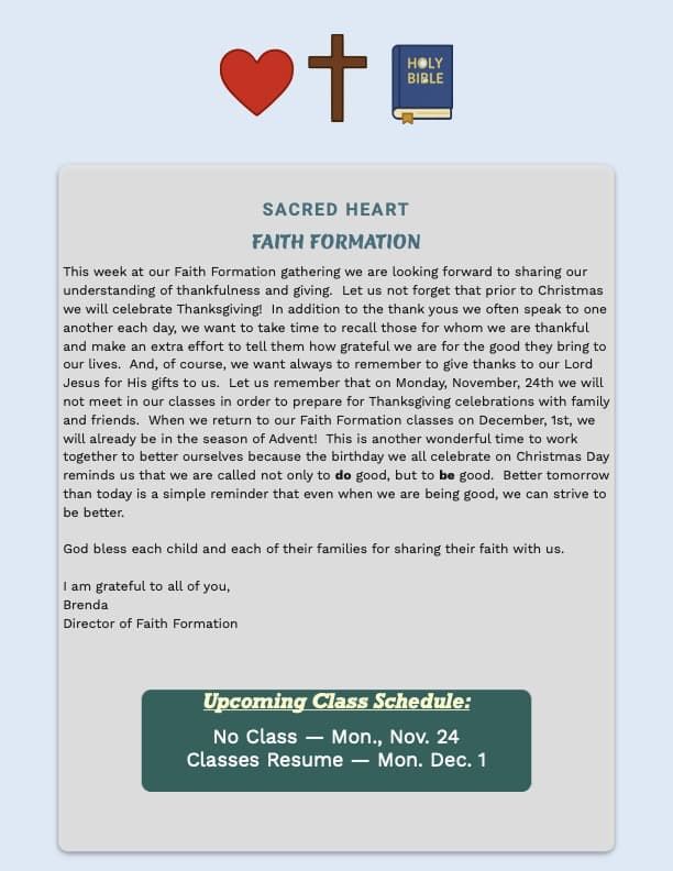 Sacred Heart's Religious Education News