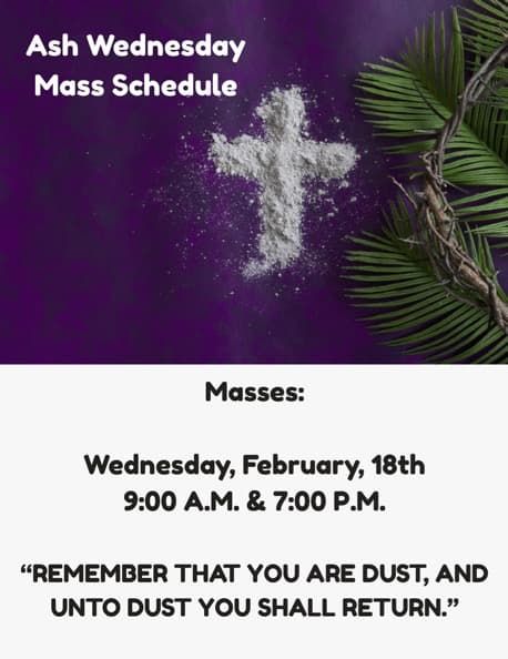 Sacred Heart's Ash Wednesday Mass Schedule