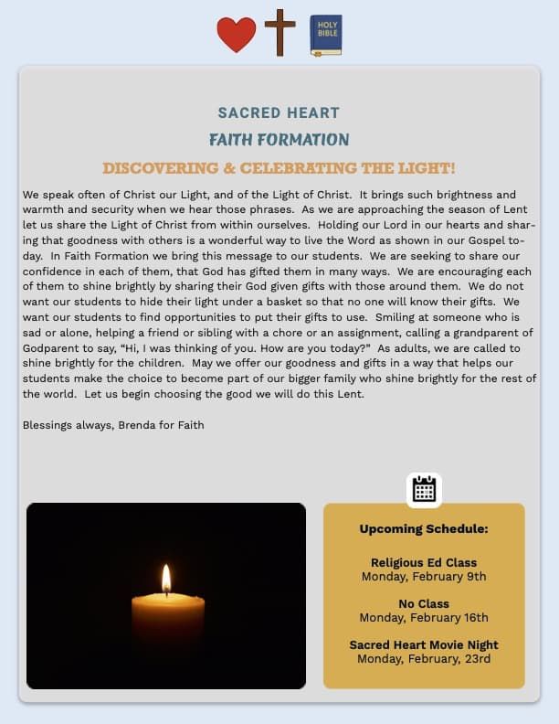 Sacred Heart's Faith Formation News