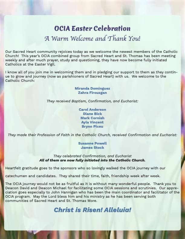 Sacred Heart's Religious Ed News