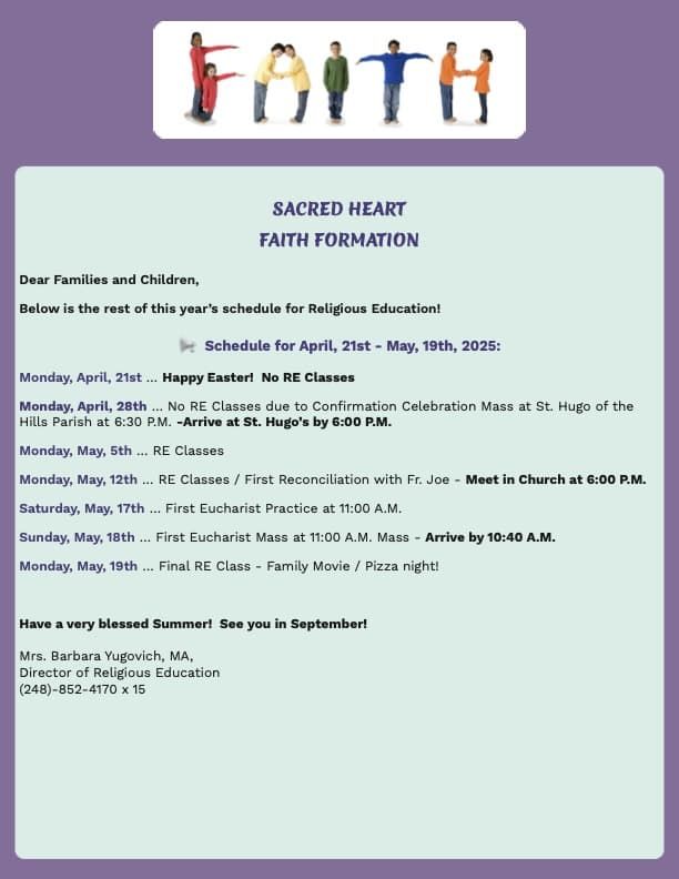 Sacred Heart's Religious Ed News