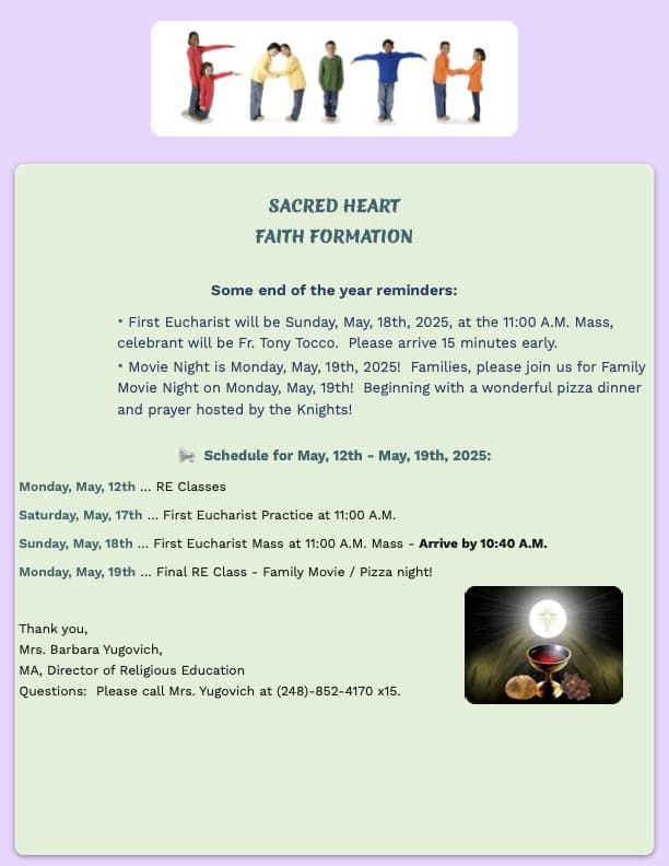Sacred Heart's Religious Ed News