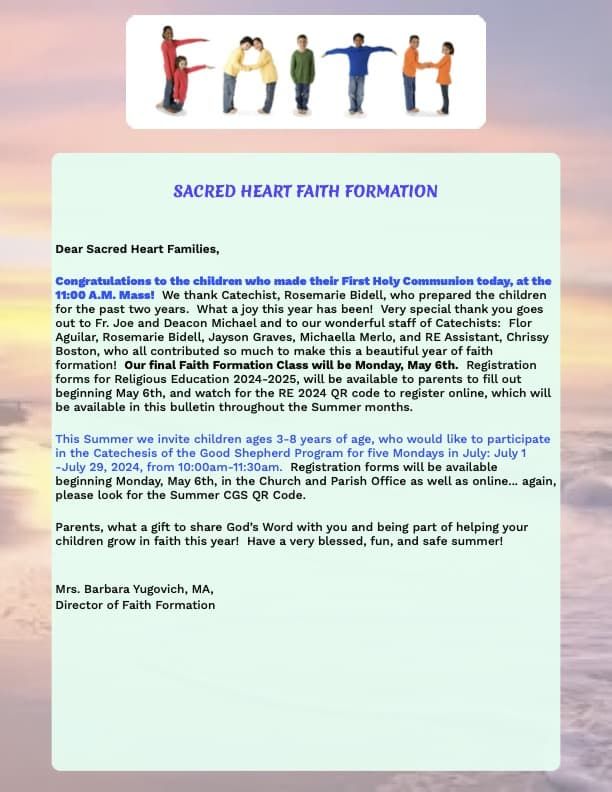 Sacred Heart's Religious Ed News