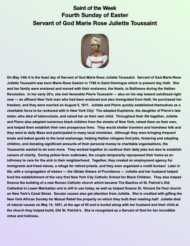 Saint of the Week - Servant of God Marie Rose Juliette Toussaint