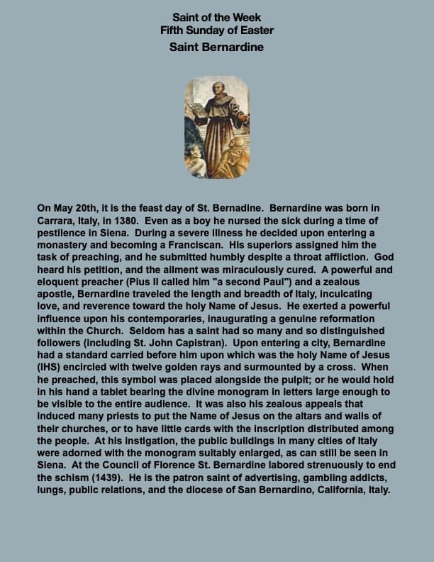 Saint of the Week - Saint Bernardine