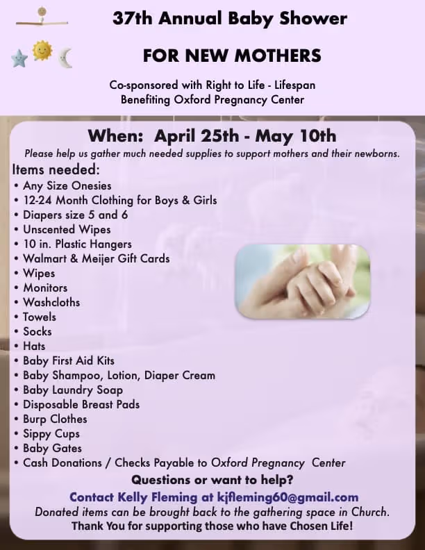 Sacred Heart's Annual Baby Shower Benefiting Oxford Pregnacy Center