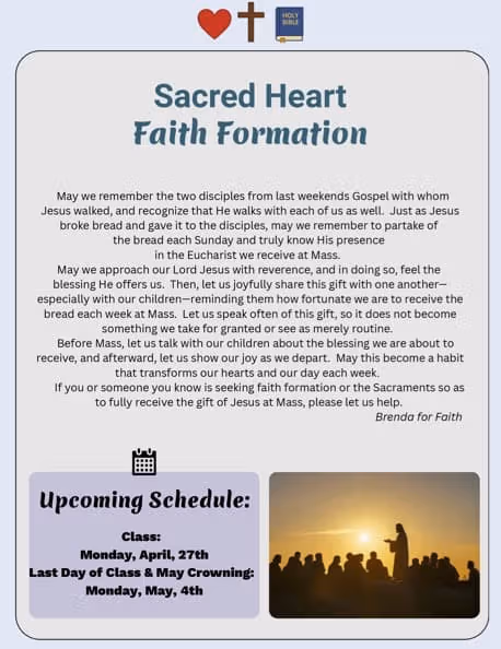 Sacred Heart's Faith Formation News