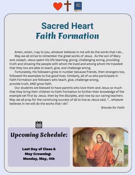Sacred Heart's Faith Formation News