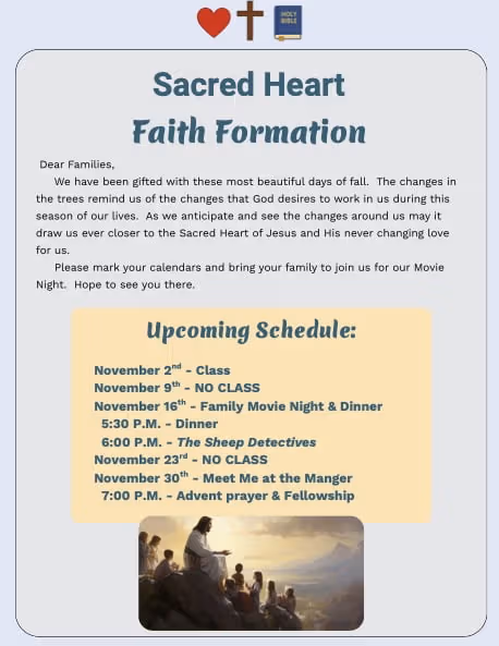 Sacred Heart's Faith Formation News