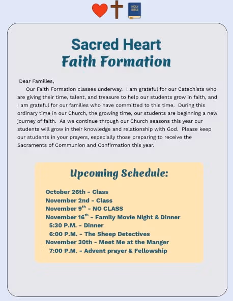 Sacred Heart's Faith Formation News