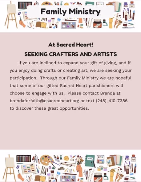 Sacred Heart's Family Ministry News - Calling All Crafters and Artists