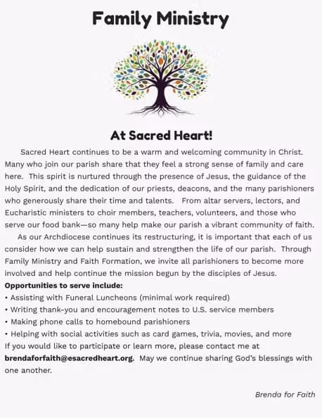Sacred Heart's Family Ministry News