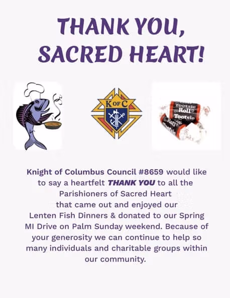 Knights of Columbus Thank You Message