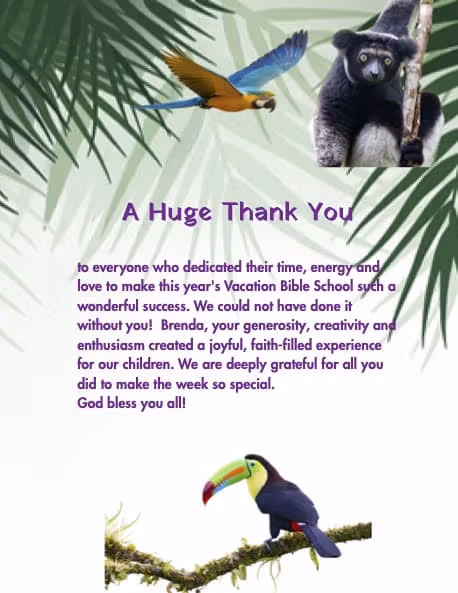 Vacation Bible School Thank You Message